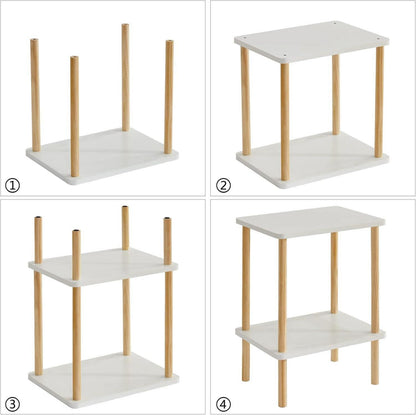 Holz Beistelltisch Nachttische 2 Ebenen 39x29x53cm Weiß Schlafzimmer Wohnzimmer