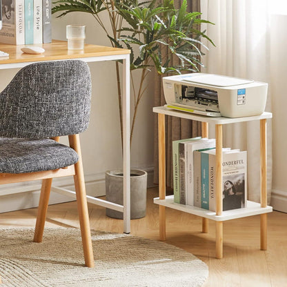 IBUYKE Holz Beistelltisch 2 Ebenen 39x29x53cm Weiß Modernes Design