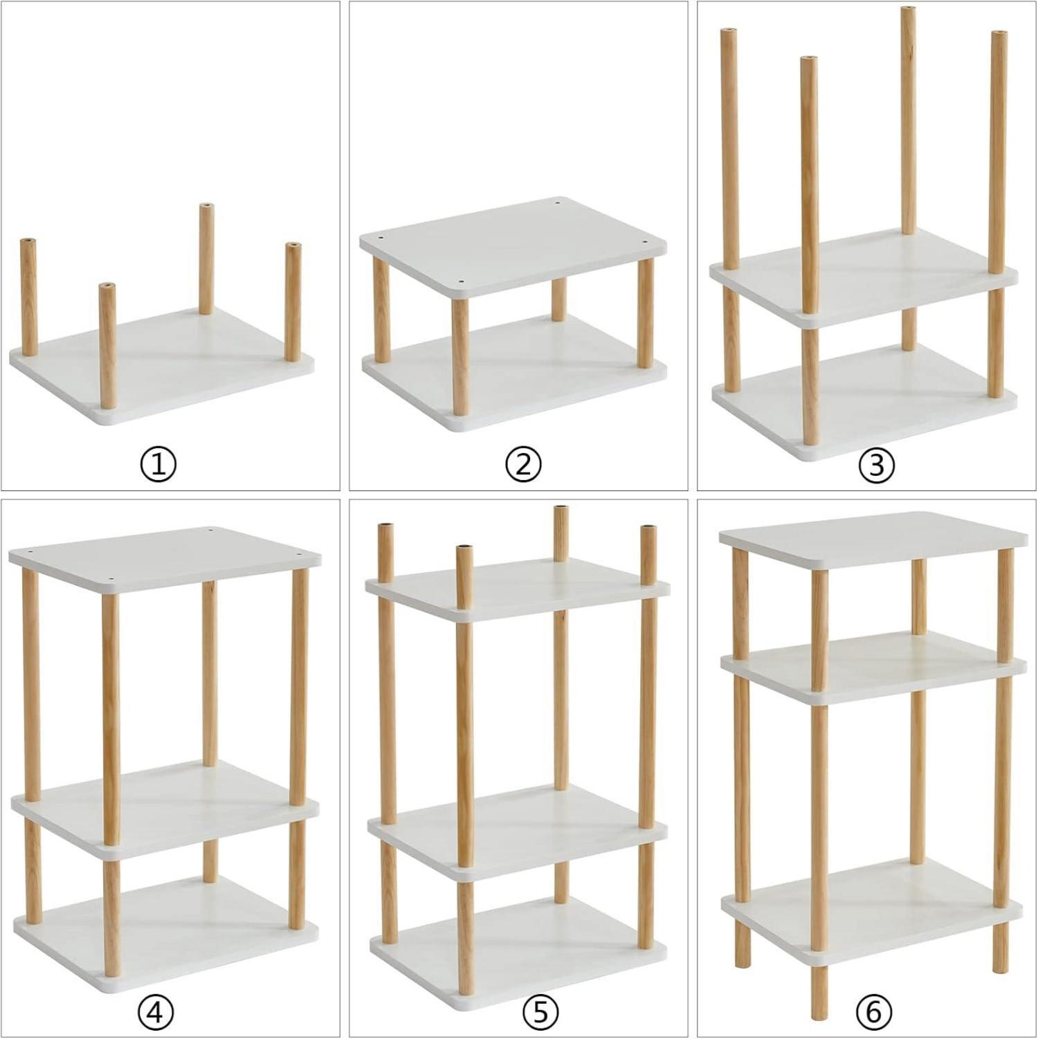 IBUYKE Beistelltisch Nachttisch 3 Ebenen Holz Weiß 39x29x68.5cm
