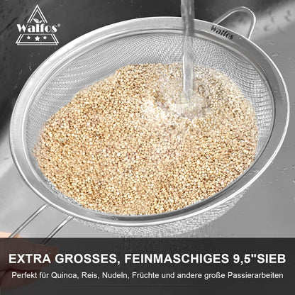 WALFOS Große feine Edelstahl Küchensiebe 2er-Set 20cm+24cm