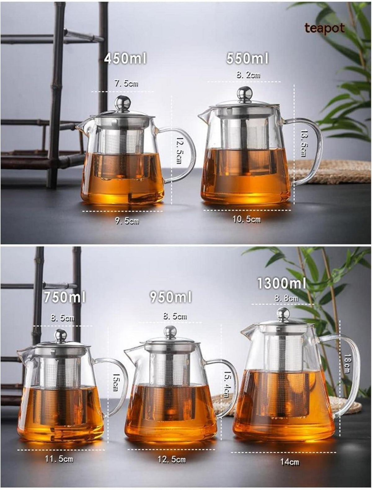 Glas Teekanne mit Siebeinsatz Borosilikatglas Teeservice 750ML Neu