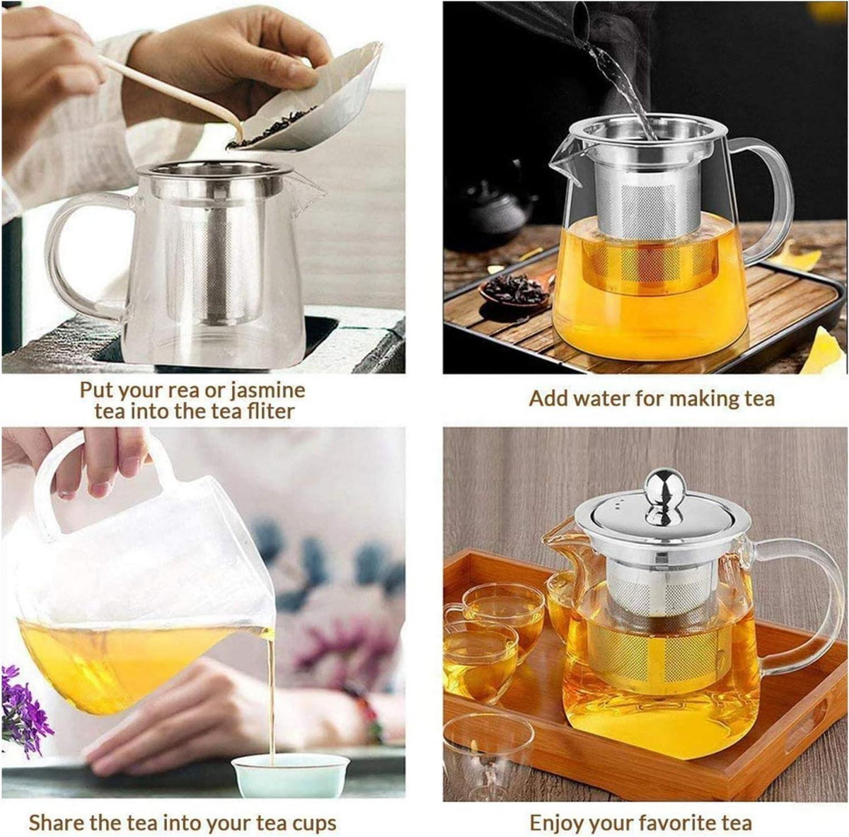 Teekanne Glas mit Siebeinsatz Borosilikatglas Teeservice 750ML