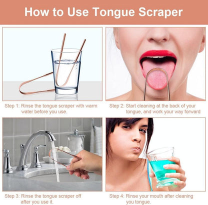 Zungenreiniger Edelstahl 2 Stück Set Mundpflege Cleaner Tongue Scraper gegen Mundgeruch - Roségold