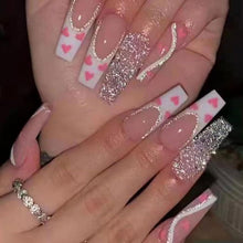 24 Stück Falsche Nägel Lange Press on Nails Glitter Rosa Herzen Glossy