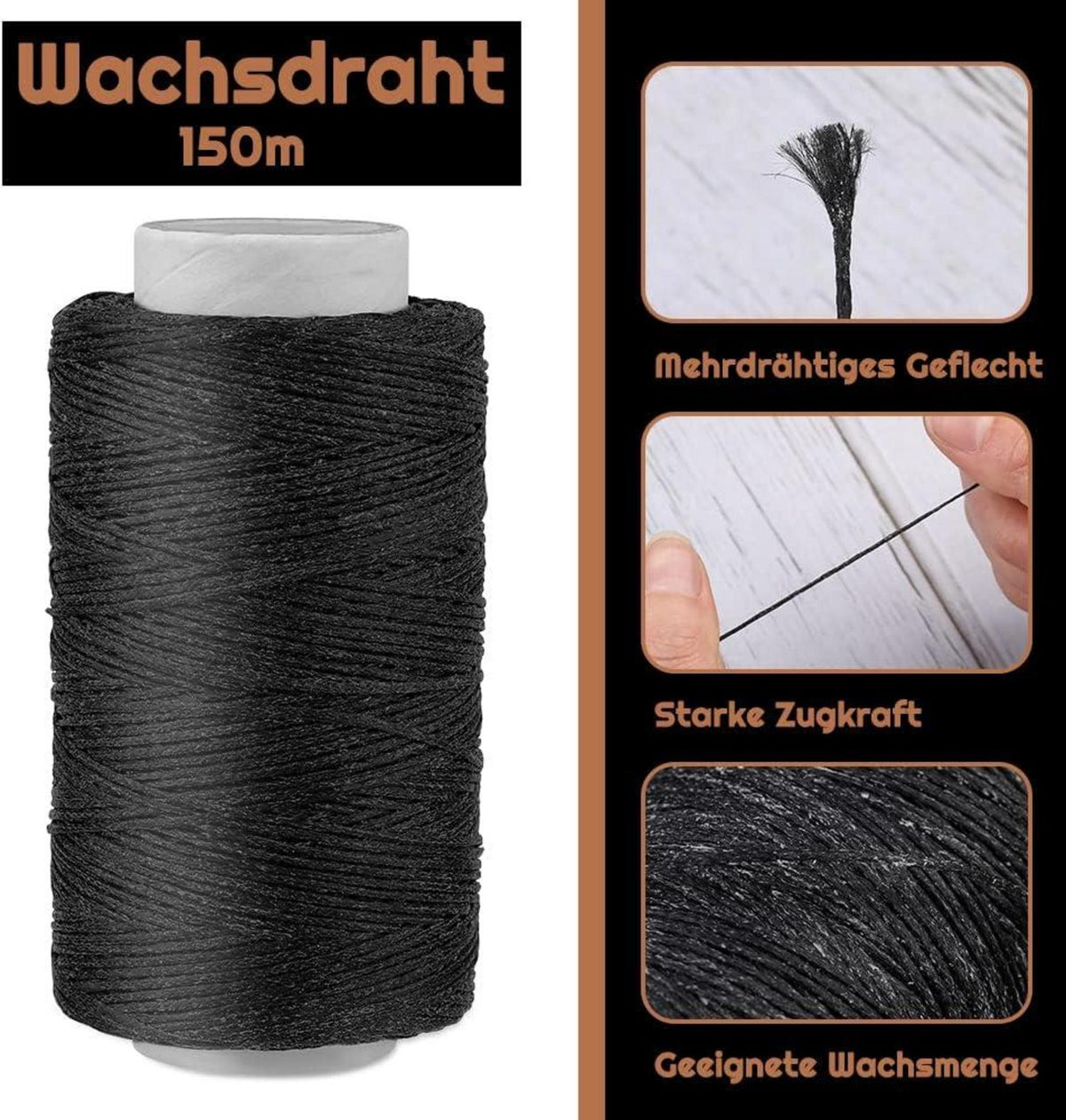 Namner Leder Faden Set 7-teilig Ledergarn Schwarz