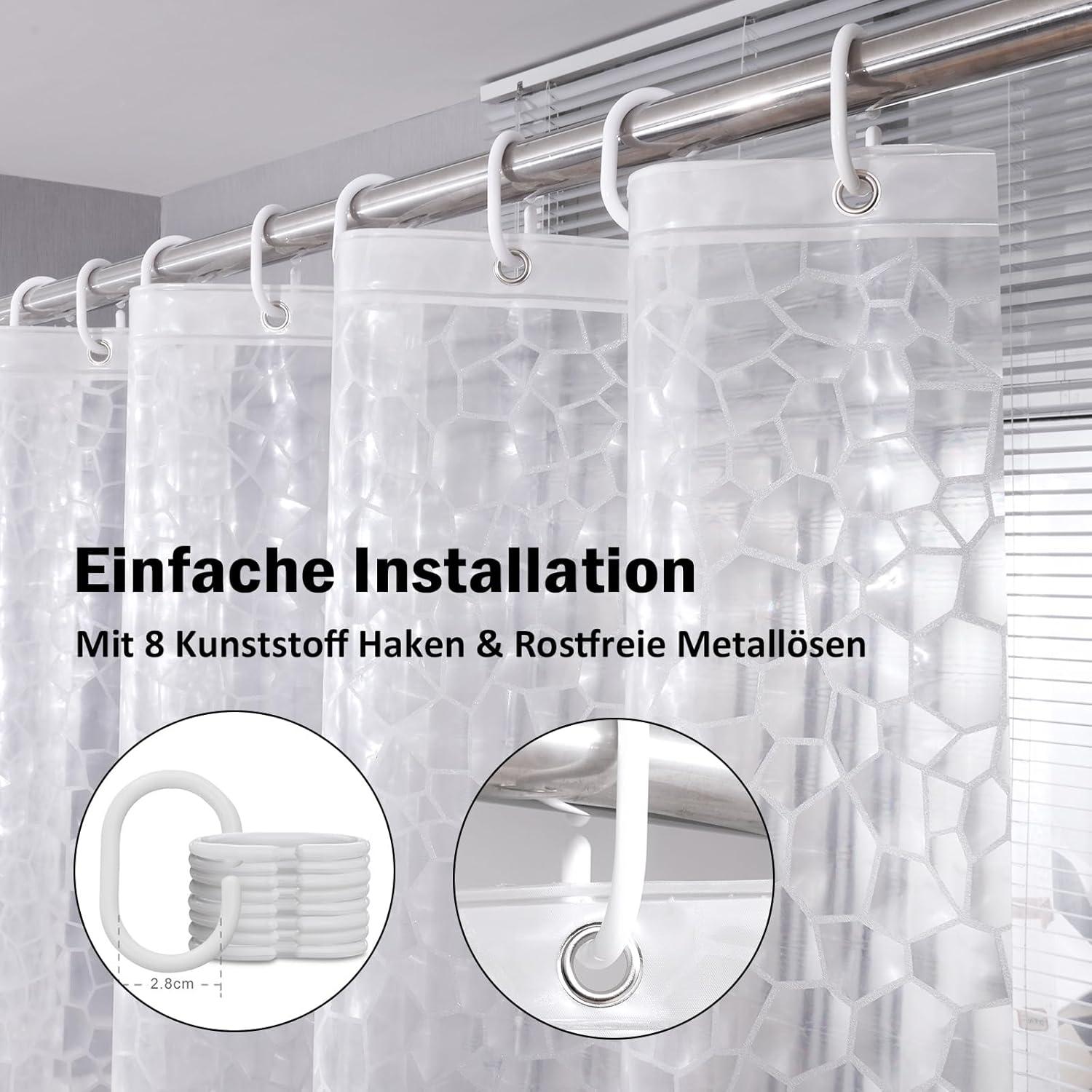 Duschvorhang Wasserdicht 120x180cm Eva Halbtranspatent 3D Muster Magnet Ringe
