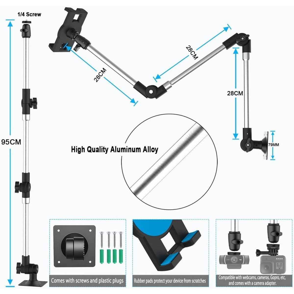 Faltbarer Tablet Wandhalterung mit Langem Arm & 360° Drehung
