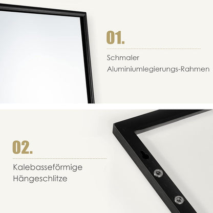 Ganzkörperspiegel Wand & Tür, 120x37cm, Schwarz mit Metallrahmen