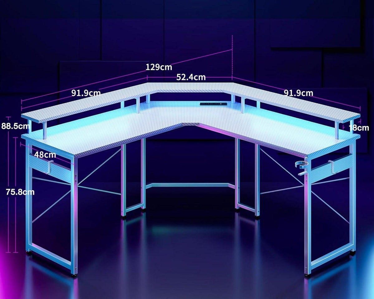 Gaming Tisch mit LED und Monitorablage, Kohlefaser