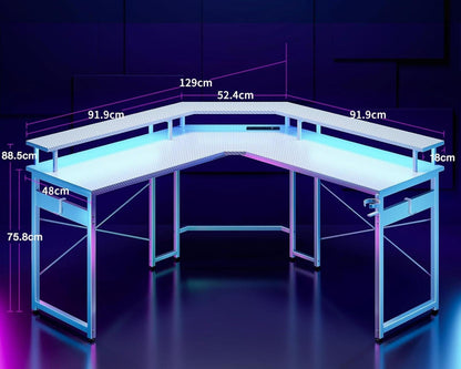 Gaming Tisch mit LED und Monitorablage, Kohlefaser