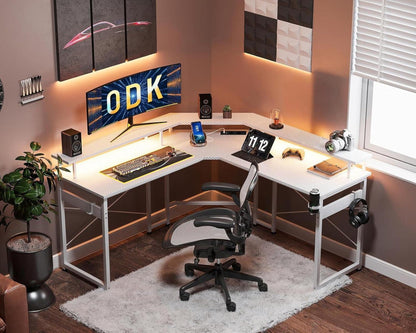 ODK Gaming Tisch LED mit 2 Steckdosen USB in Weiß 129x129cm