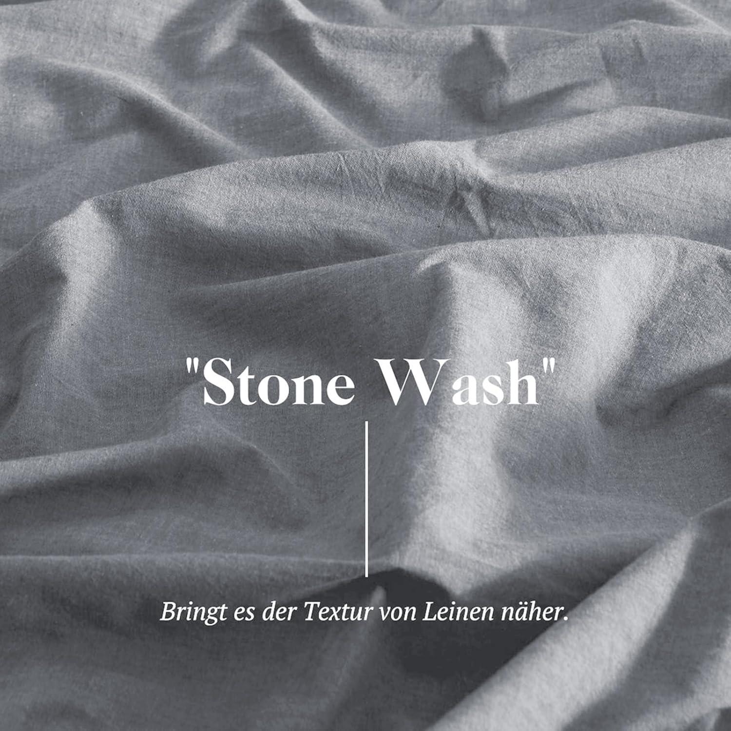 SOULFUL Bettwäsche Set 135x200 Dunkelgrau Baumwolle Stone Washed