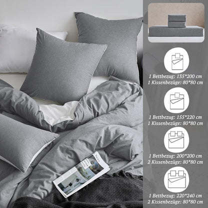 SOULFUL Bettwäsche Set 135x200 Dunkelgrau Baumwolle Stone Washed