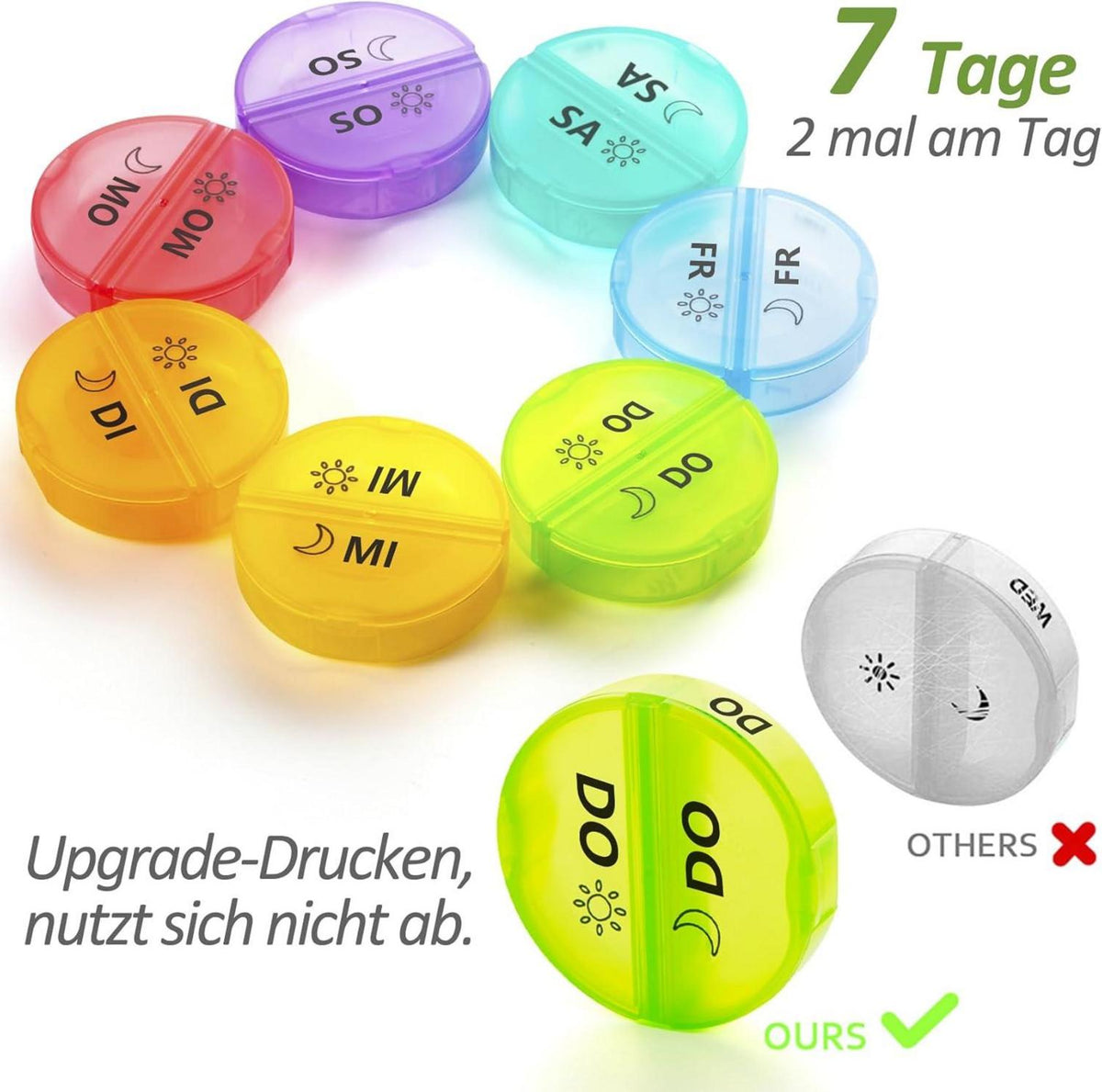 Pillendose 7 Tage Tablettenbox 2 Fächer Organizer Reise Tragbare Vitamin