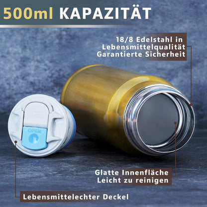 Goldene Trinkflasche 500ml Edelstahl für Männer Jäger Lustiges Geschenk