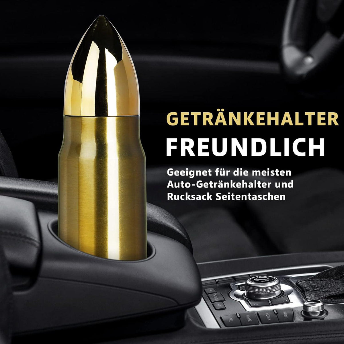 Grogife Lustige Jägermeister Trinkflasche Edelstahl 500ml Gold