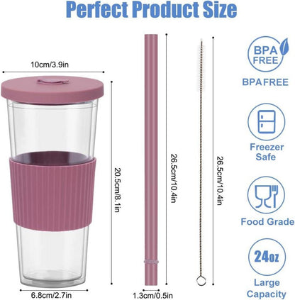 Bubble Tea Becher 24oz mit Strohhalm und Deckel, 2er Set