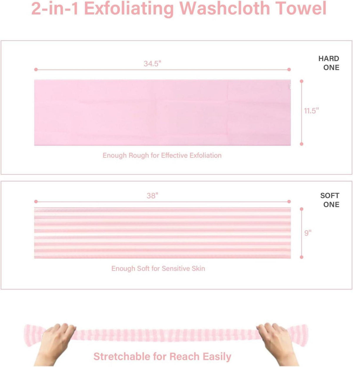 2er Pack Rückenschrubber Peelinghandschuh Luffa Schwamm Duschschwamm - Pink