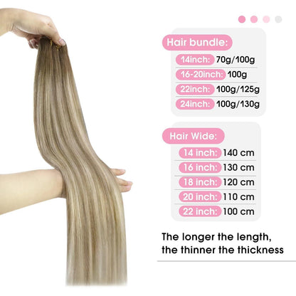 Echthaar Tressen Ombre Braun Blond 55cm zum Einnahen