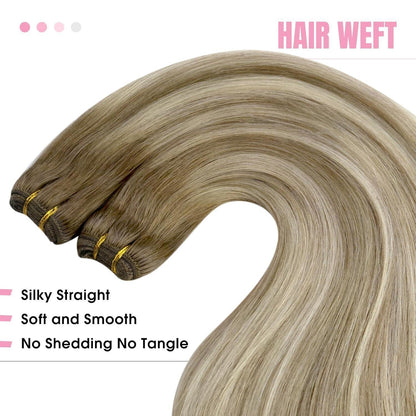 Echthaar Tressen Ombre Braun Blond 55cm zum Einnahen