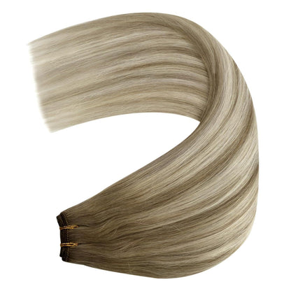 Echthaar Tressen Ombre Braun Blond 55cm zum Einnahen