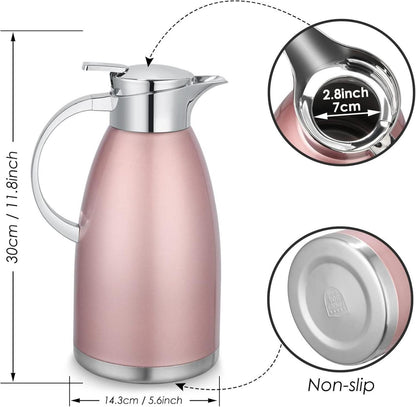 Isolierkanne 2.3 Liter Edelstahl Vakuum Thermoskanne Teekanne Kaffee Tee Rose
