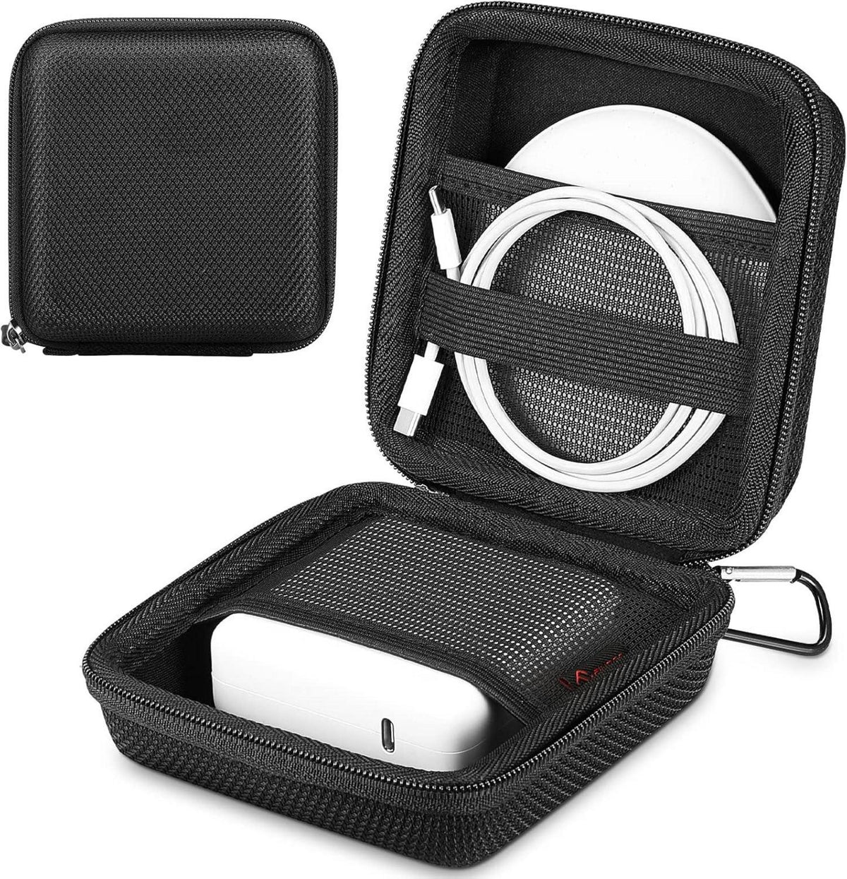 Schwarze Hartschalen Tasche für MacBook Ladegerät und Zubehör