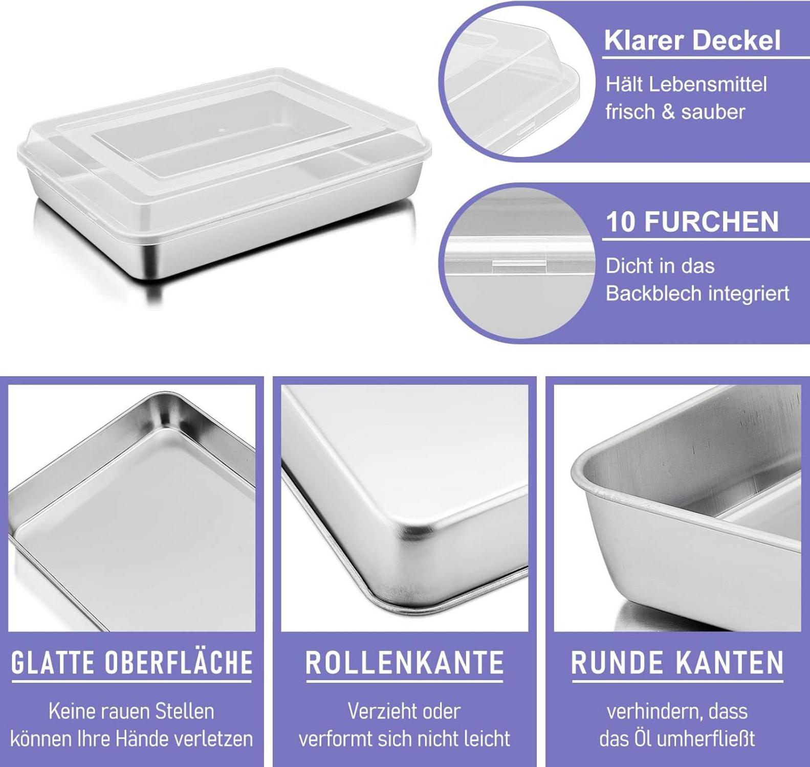 Herogo Kuchenform Tief Backblech mit Deckel Edelstahl 23,8x18x5 cm