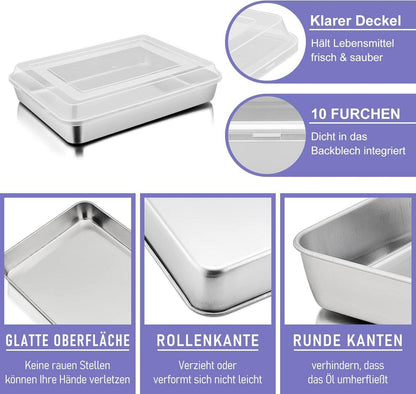 Herogo Kuchenform Tief Backblech mit Deckel Edelstahl 23,8x18x5 cm