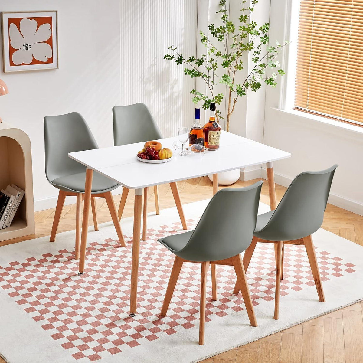 Skandinavischer Esstisch 110x70cm – Weißer Küchentisch aus MDF & Buche