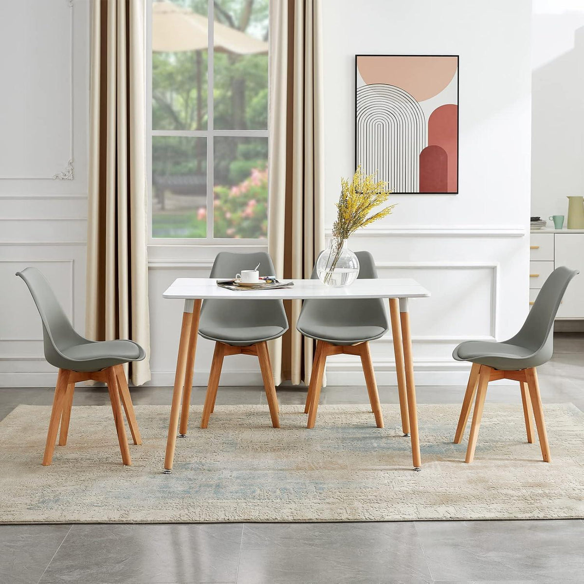 Skandinavischer Esstisch 110x70cm – Weißer Küchentisch aus MDF & Buche