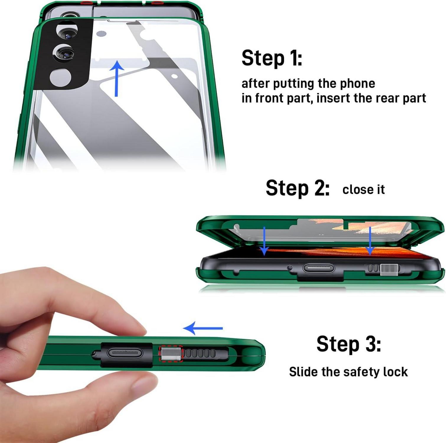 Samsung Galaxy S23 Hülle Magnet Adsorption Aluminiumrahmen Grün