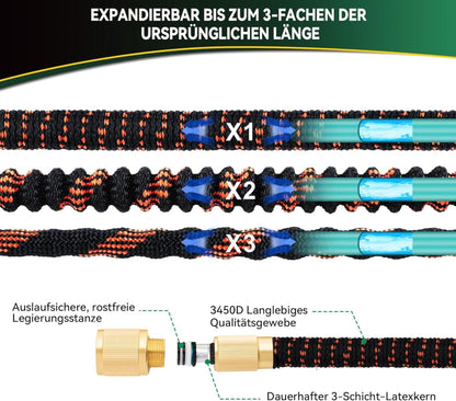 Flexibler Gartenschlauch 45,5m 3-lagig Latex Wasser 3/4 1/2