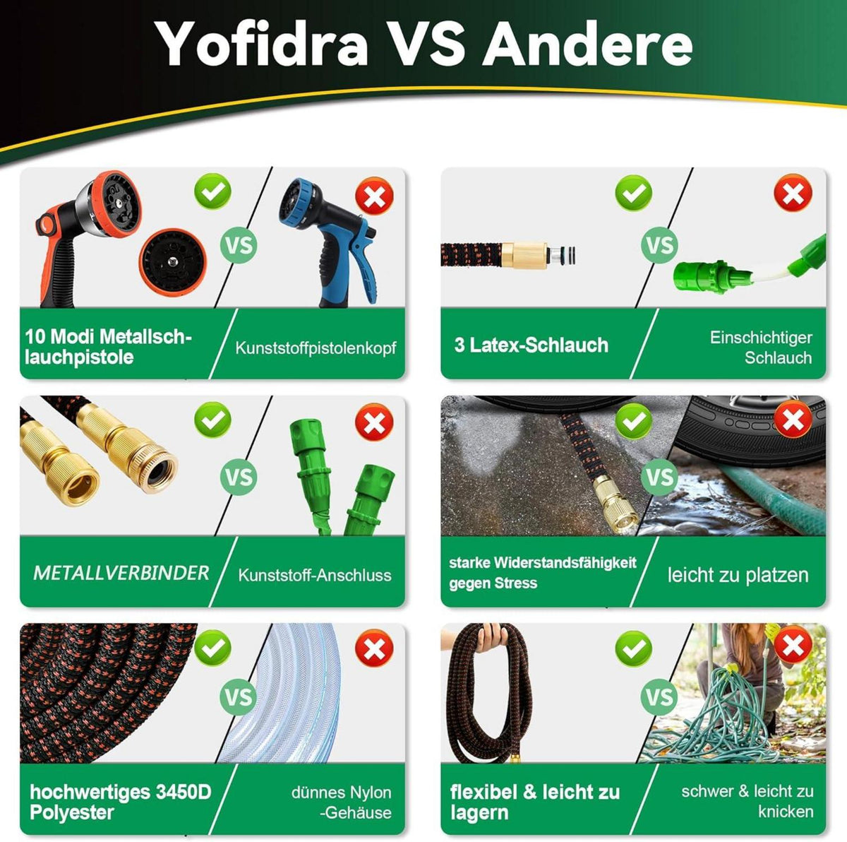 Flexibler Gartenschlauch 45,5m 3-lagig Latex 3/4 Zoll 1/2 Zoll Metallanschlüsse
