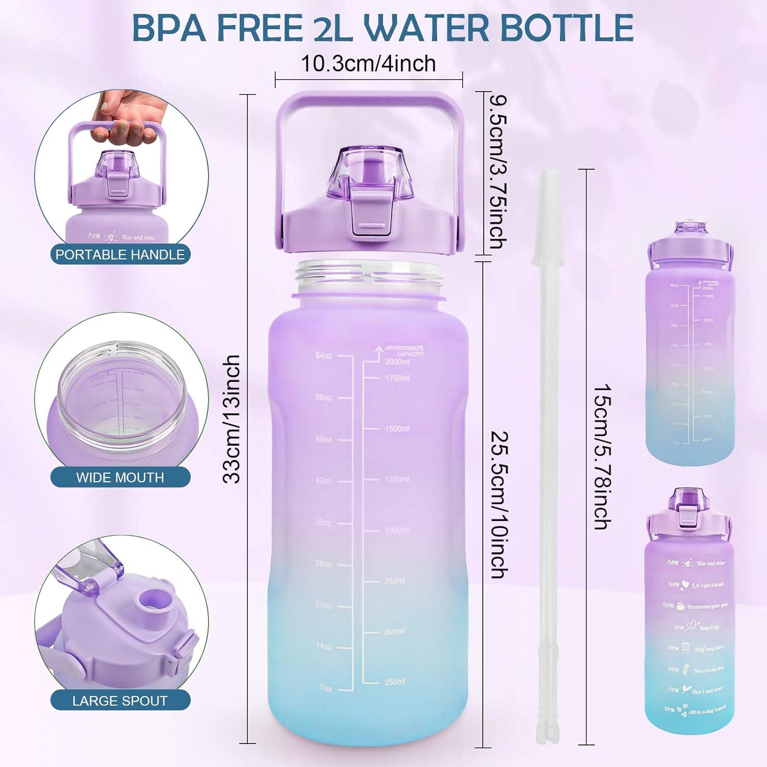 Trinkflasche 2L BPA-Frei mit Strohhalm Zeitmarkierungen
