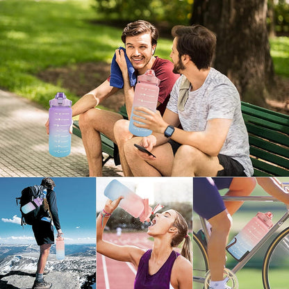 Sport Trinkflasche 2L BPA-Frei mit Strohhalm Zeitmarkierung Rosa Blau