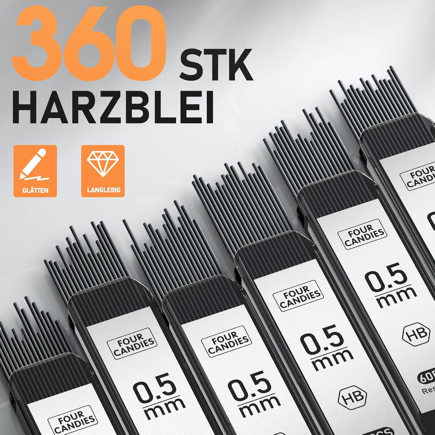 Druckbleistift Set 3 Stk Metall 0,5mm Minen HB 360 Stk