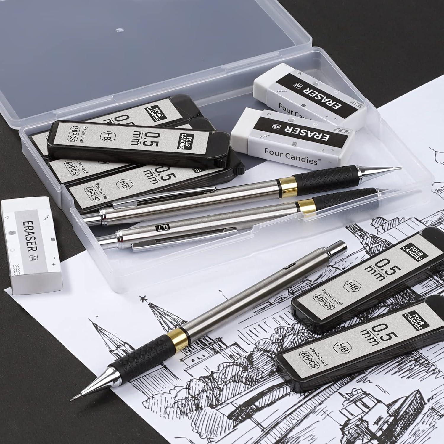 Druckbleistift Set 3er Metall Minenbleistift 0,5mm 360 HB-Minen 3