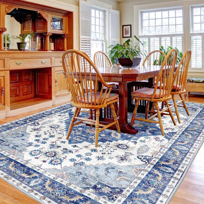 Vintage-Kurzflor Wohnzimmer Teppich 160x230 cm Blau