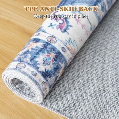Vintage-Kurzflor Teppich Blau 160x230 cm rutschfest weich Waschbar