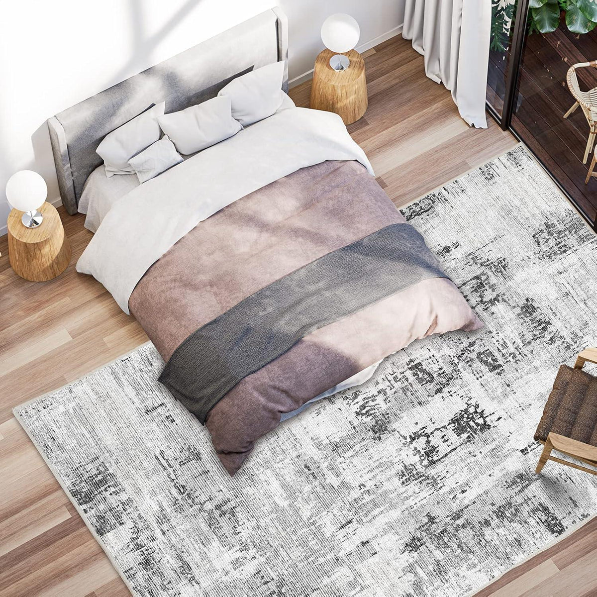 Vamcheer Teppich Moderner Kurzflor Flauschig 120x170 cm Beige Grau