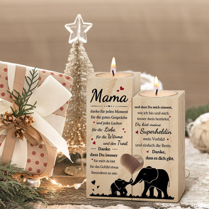 Holz Kerzenhalter mit Gravur – Persönliches Geschenk für Mama