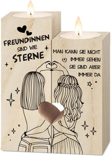 Herz-Kerzenhalter Set aus Holz für beste Freundin, Geschenk für Frauen