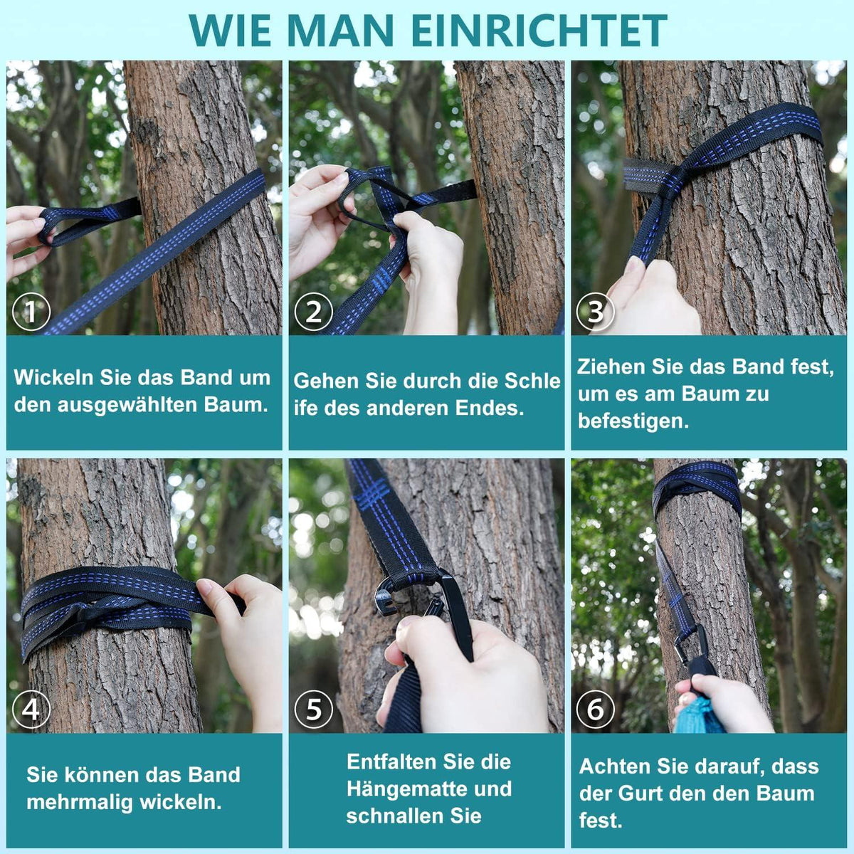 PHYSEN Outdoor Camping Hängematte 200kg Tragkraft 270x140cm Seeblau