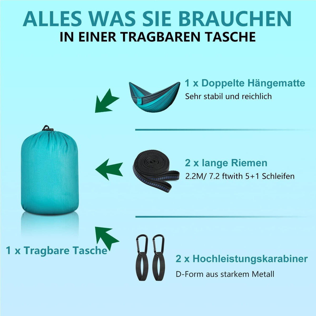 PHYSEN Outdoor Camping Hängematte 200kg Tragkraft 270x140cm Seeblau