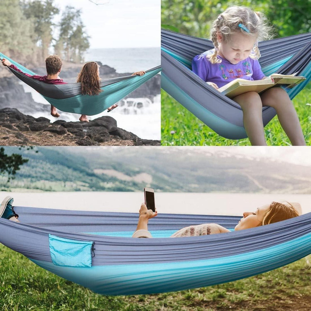 PHYSEN Hängematte Outdoor 200kg 270x140cm Seeblau mit Reisetasche