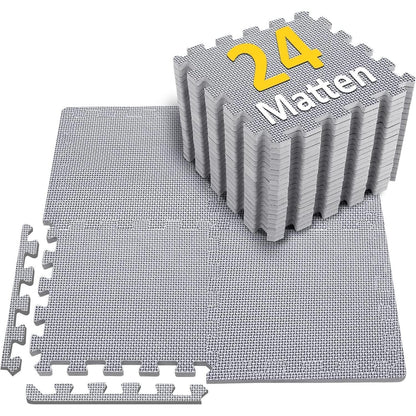 Bodenschutzmatte Fitness Set 24 Matten Eva Puzzlematte Grau