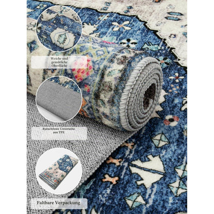 Boho Teppich 90x150cm Waschbar – Weicher Kurzflor für Wohnzimmer