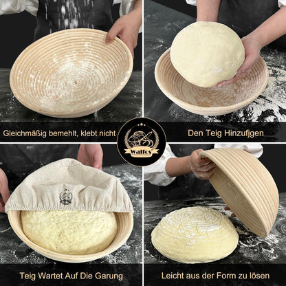Gärkorb Set Rundes 23CM brotbacken Rattan Brotmesser Reinigungsbürste