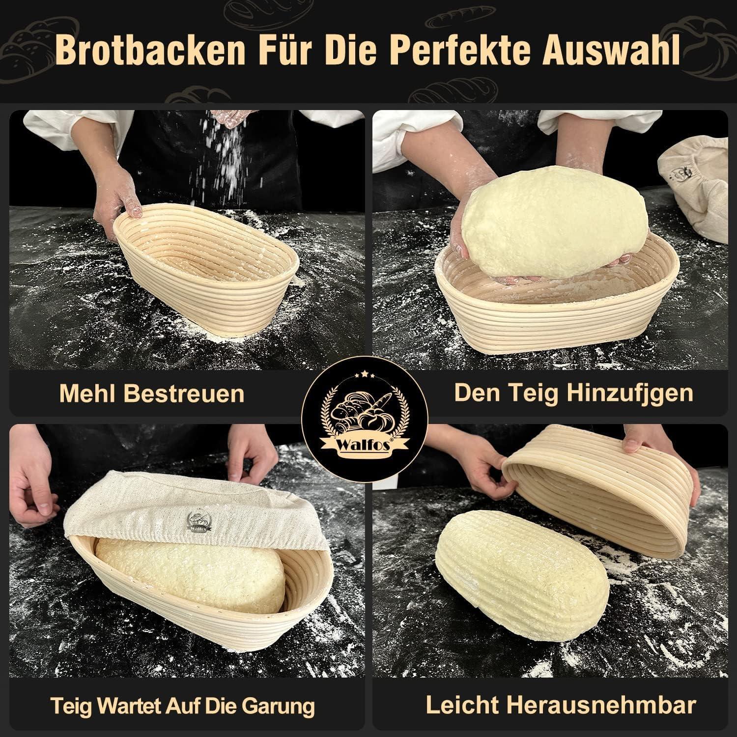 Walfos Gärkorb Set 25cm Brotbacken Natürliches Rattan